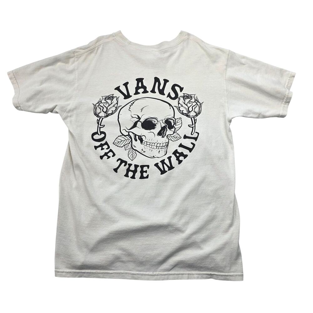 Vans Skull Rose Graphic Tee Youth Small Off The Wall Skater Y2K White